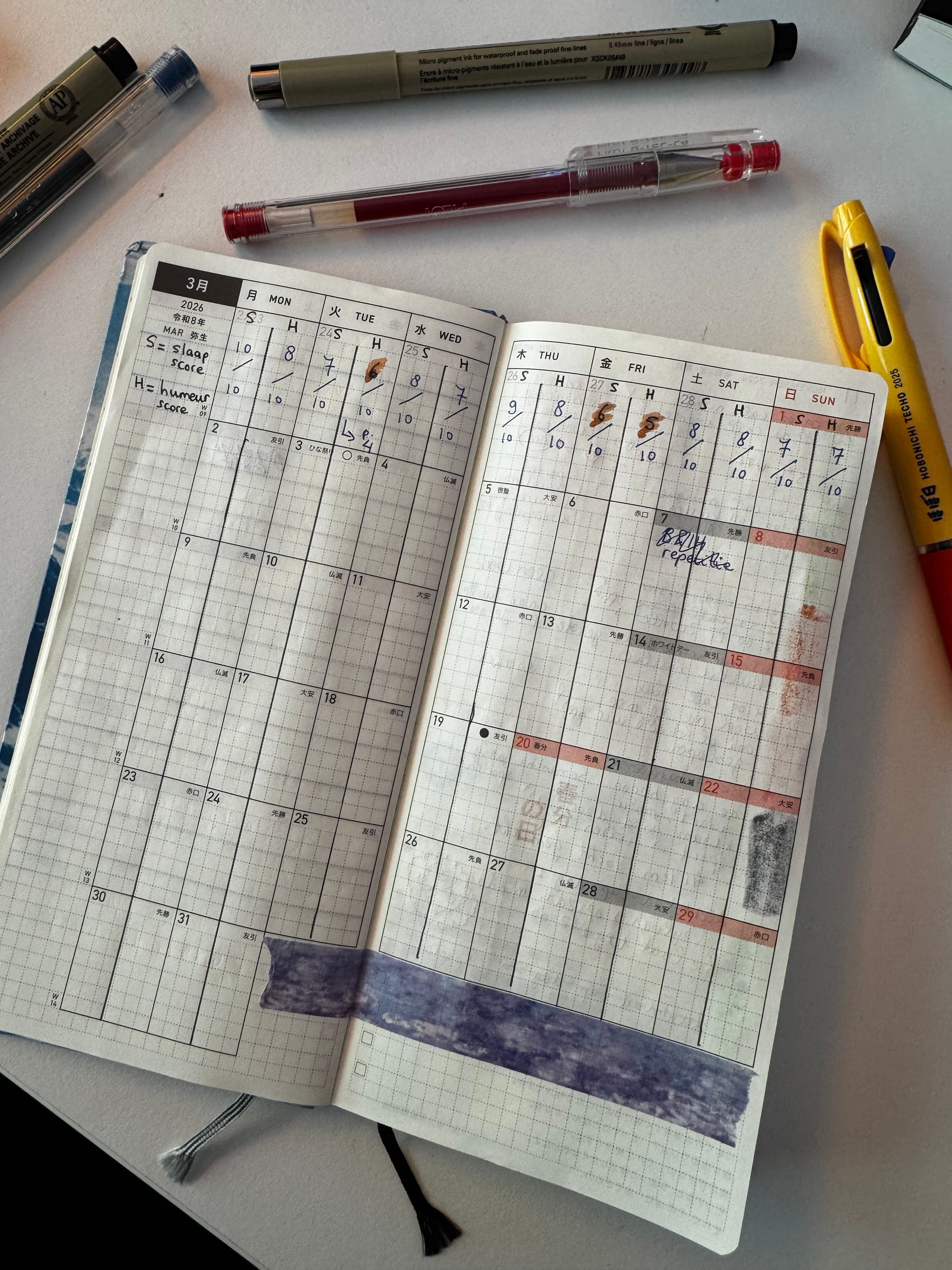 Trying out health tracking spreads in the Hobonichi Weeks